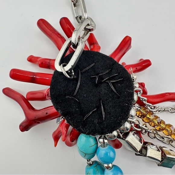 Branch Coral Crystal Faux Turquoise Multistrand Handmade Statement Necklace Set - Picture 10 of 14